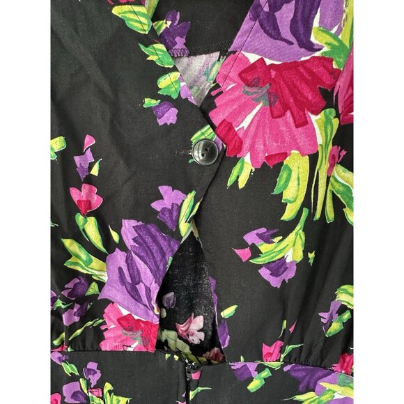 Vintage Stuart Alan 1980s 90’s BOLD FLORAL Bouquet Team Dress 1940’s Flare Midi - Picture 3 of 11